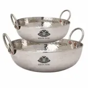 Set of 2 Heavy Guage Stainless Steel Kadhai Kitchen Cookware Wok 2500 Ml 4500 ML