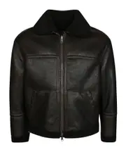 Zippered leather jacket 42 Darkbrown