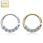 14K Solid GOLD Clear Gem EAR NOSE Piercing Ring Septum Daith Tragus Helix Pinna