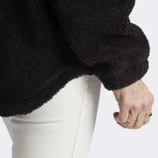 【adidas 愛迪達】外套 Premium Essentials 女款 黑 保暖 立領 羊羔絨 毛茸茸 風衣 夾克 愛迪達(II8041)
