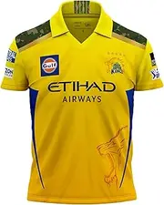 playR Chennai Super Kings Authentic Fan Jersey IPL 2025 Kids Dhoni 7 Half Sleeve, Size - 6 Yellow