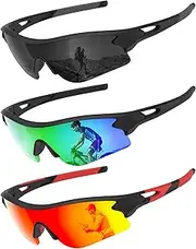 [OUKEMAX] Polarized Sunglasses-Men Running Sunglasses: Sports Sunglasses Mens Polarized Sun Glasses Cycling Driving Fishing, Grey/Blue-green/Red, M