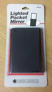 Lighted Pop-Up Pocket Mirror (Uses 2 AA Batteries) Black (2¾" × 3¾") New