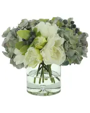 Creative Displays Blue Hydrangea & White Peony Arrangement in Glass Vase NoSize