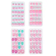 4 Boxes/96pcs Press on Nail Stickers Kids Fake Nails for with Glue False Child