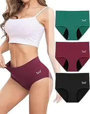 [Rdiner] Heavy Flow High Absorbency Period Underwear Women, Leakproof Panties Postpartum Menstrual Hipster Briefs Teens 3 Pack, Black+red+green, Large