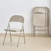 KAIHAOWIN All Steel Folding Chair- Set of 4 Metal Foldable Chairs Indoor with Backrest for Meeting Office Wedding Party Events Space Saving& Heavy Duty-Beige