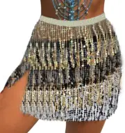 Women'S Sequin Tassel Skirts Rave Fringe Hip Scarf Festival