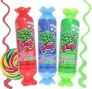 Sour Goo Lollipops, Assorted Fruit Flavored Candies, Party Favor Treats, 1.76 Ounces, Flavor May Vary (Pack of 3)