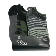Planet Sox Boys Size M 6-8 (Shoe Size 10-4) No-Show Socks 8 Pairs Striped Camo