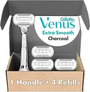 Venus Gillette Extra Smooth Charcoal Women's Razor Handle + 4 Blade Refills