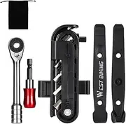 Aomiun Bike Repair Kit Bike Tool Kit With Ratchet Wrench Tire Levers 10pcs Bits and Extension Handle for Mountain Riding Bike (Black)