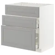 METOD / MAXIMERA base cab f sink+3 fronts/2 drawers, white/Bodbyn grey, 80x60x80 cm