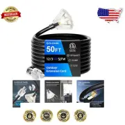 50 FT Heavy Duty Outdoor Extension Cord with 3 Outlets & LED Indicator