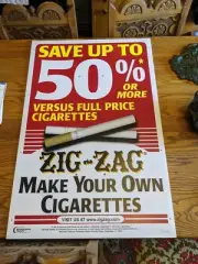HUGE NOS ZIG-ZAG ROLLING PAPER CIGARETTES ADVERTISING POLE SIGN VTG RARE 41X27