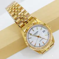 在飛比找Yahoo!奇摩拍賣優惠-日本Tivolina經典不敗閃爍金色不鏽鋼手錶36mm/紳士