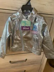 Disney Lilo & Stitch Girls Moto Jacket Shiny Ice Blue Rock N' Roll NWT Free Ship