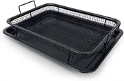 Oven Air Fryer Basket, 30 * 40cm Large Air Fryer Basket and Tray Set, Stainless Steel Oven Air Fryer Pan Rack, Air Fryer Pan and Fresh Basket Baking Tray for Cooking, Baking and Grilling (Black)