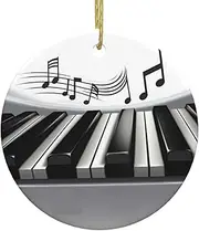 Piano Music Symbol Christmas Ornaments 2024 Ceramic Christmas Tree Hanging Ornaments Round Holiday Ornaments for Christmas Christmas Decorations Keepsake Gifts New Home Ornament