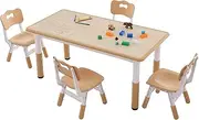 VEVOR Kids Table and 4 Chairs Set, Height Adjustable Toddler Table and Chair Set, Graffiti Desktop, Children Multi-Activity Table for Art, Craft, Reading, Learning