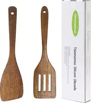 Wooden Spatula for Cooking 12 Inches, Slotted and Angled Solid Turner Utensils 2