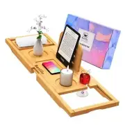 Luxury Bathtub Caddy Tray - Bath Tray Expandable - Bath Tub Natural Bamboo Wood