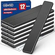 VNDUEEY Strong Rare Earth Neodymium Magnets, 12 Pack Heavy Duty Bar Magnets with Double-Sided Adhesive, Magnetic Bar for Fridge, Garage, Kitchen, Office, Science, Craft, DIY- 60x10x3 mm, Black