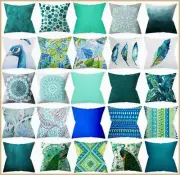 Cushion Cover Teal Peacock Blue Decorative Turquoise Throw Pillow Case 18x18" US