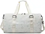 Children's Sports Bag Travel Bag with Shoe Compartment and Wet Compartment, Stars Pattern, White