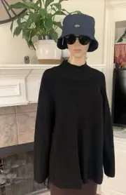 NWT Eileen Fisher Black Extra Fine Merino Wool Turtle Neck Raglan Top Size XL