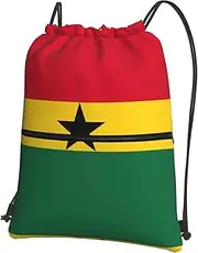 EdWal Flag Of Ghana Print Drawstring Backpack Gym Bags Sports Bags With Zipper Pocket For Travel Swimming Beach, Black, One Size