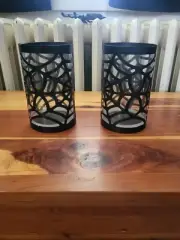 Halloween Spider Web Glass Pillar Candle Holder Set of 2
