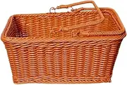 Picnic Baskets,Imitation Rattan Shopping Basket Outdoor Camping Supermarket Plastic Shopping Basket(35 * 15 * 26cm)