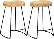 vidaXL 2 pcs Gavin Bar Stools - Retro Style Solid Mango Wood and Iron - Polished and Lacquered - Brown and Black - Stable and Durable - 45x40x62cm