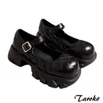 【TAROKO】復古典藏菱格全真牛皮一字扣厚底皮鞋(黑色)