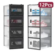 Advwin 12Pcs Clear Shoe Storage Case Display Box Stackable Sneaker Rack Black