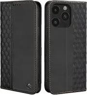 CXTCASE Case for iPhone 15 Pro Max, Shockproof PU Leather Flip Folio Cover with Card Slots, Magnetic Wallet Case for iPhone 15 Pro Max, Black