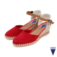 在飛比找momo購物網優惠-【VERBENAS】裸帶麂皮編織厚底楔型鞋 紅色(06015