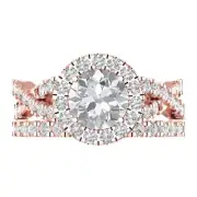 2.3ct Round Cut Halo Bridal Engagement anniversary Ring Band Set 14k Rose Gold