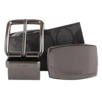 在飛比找momo購物網優惠-【COACH】鐵牌LOGO&穿式雙皮帶頭防刮皮帶禮盒(黑灰)