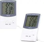 Digital Thermometer, Indoor Outdoor Thermometer Hygrometer 25% RH to 98% RH 50 to 70℃ with Probe Large Screen Temperature Humidity Meter White