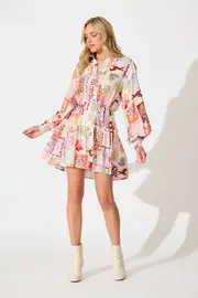 Veronique Dress Full Length Sleeve in multicolor Multi Conversational Print 8