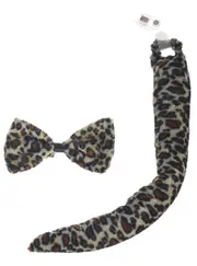 Plush Leopard Print Tail and Bow Tie Accessory Set