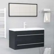 2pcs Modern Bathroom Furniture Set Vanity Sink Cabinet And Mirror Chipboard Grey