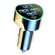 350W 4-Port USB PD Car Charger Adapter 3USB-A+USB-C Fast Charging with Blue LED for iPhone 16 15 14 13 Pro for Huawei No