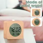 Wooden Digital Alarm Clock Portable Bedside Clocks Temperature Snooze Function