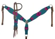 Showman Teal & Pink Corded One Ear Headstall & Breast Collar Set! FREE SHIPPING!