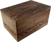 Wooden Urn Box - for Human Ashes Funeral Cremation with Small, Brown