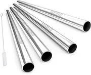 ALINK Stainless Steel Drinking Straws, Extra Wide Long Reusable Fat Boba Metal Smoothie Straws Jumbo, 12 mm X 9 in Set of 4 with Cleaning Brush