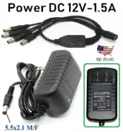AC 100V-240V Converter 12V 1.5A Adapter DC Power Supply + 1F to 4M Splitter